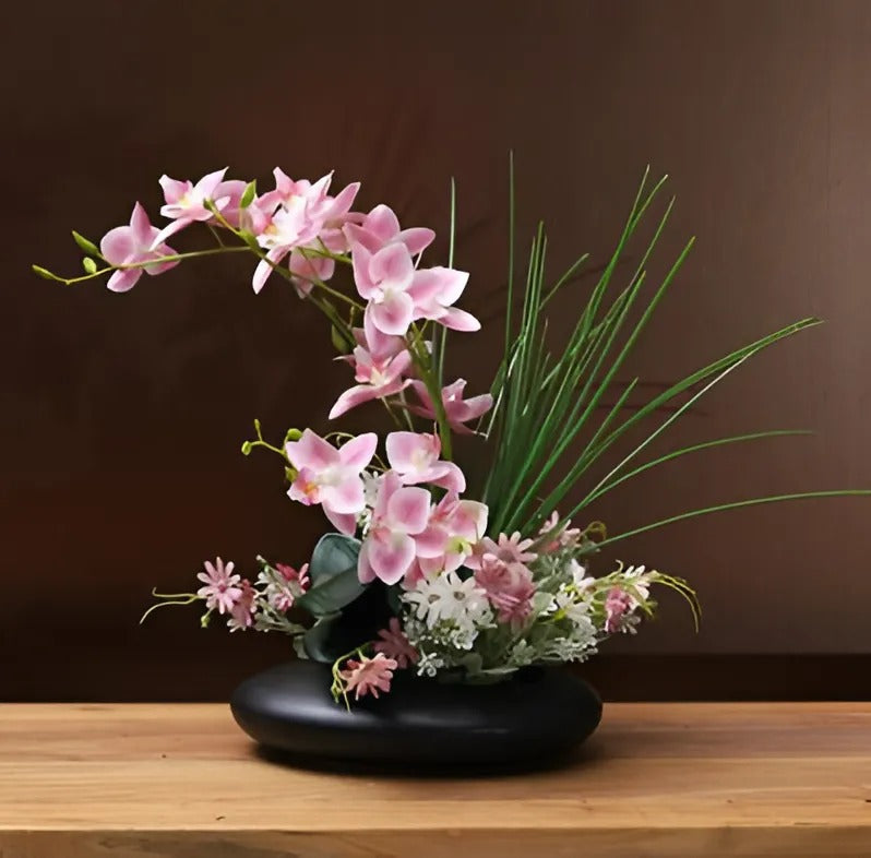 Modern Ceramic Dove Vase with Orchid Faux Flower Figurines
